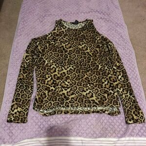 Girls Night Out Warm Felt Sexy Leopard Print Cheetah Long Sleeves thermal Top